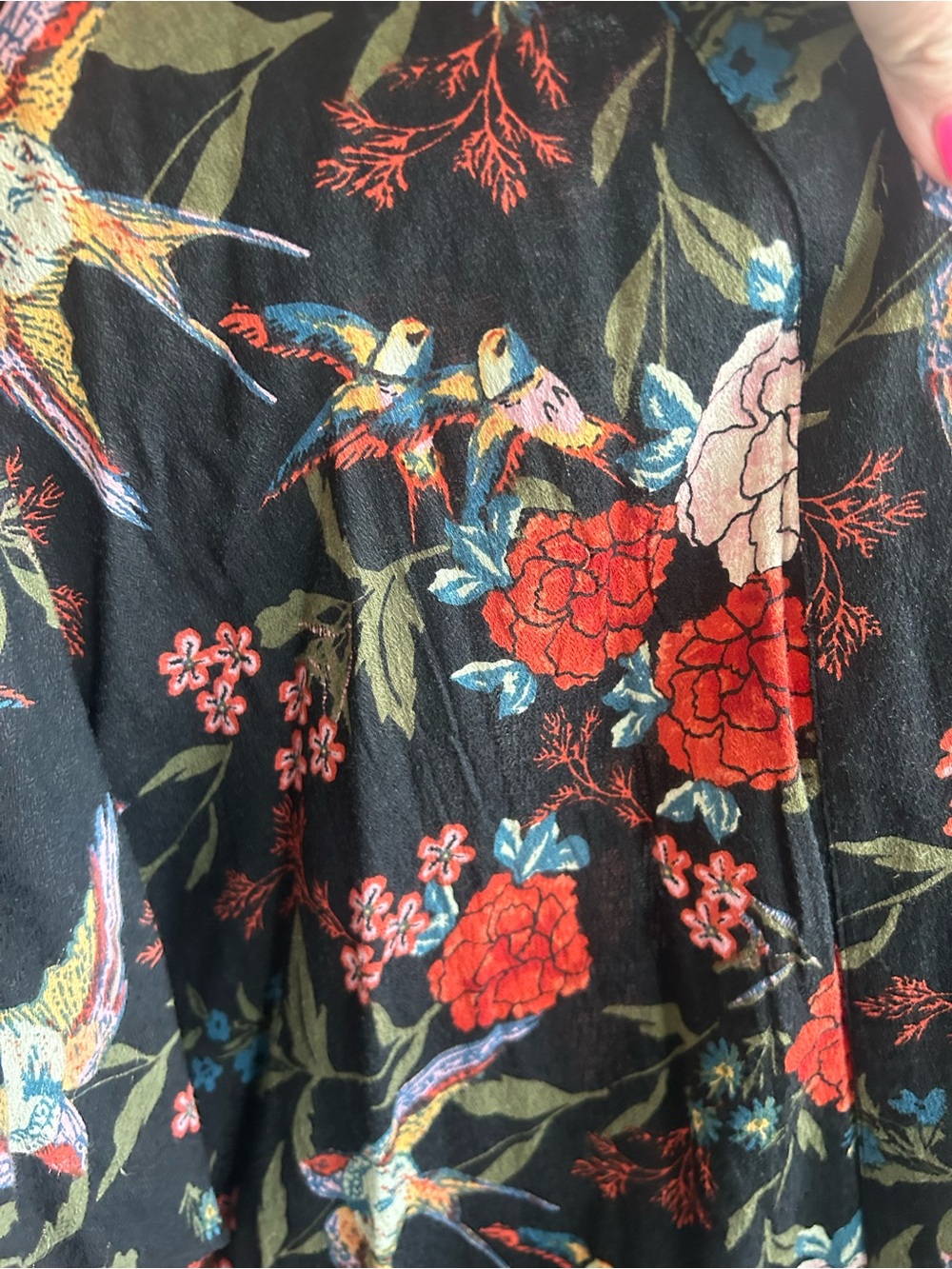 Gibson Latimer Black Floral & Bird-Accent Kimono - Picture 2 of 8